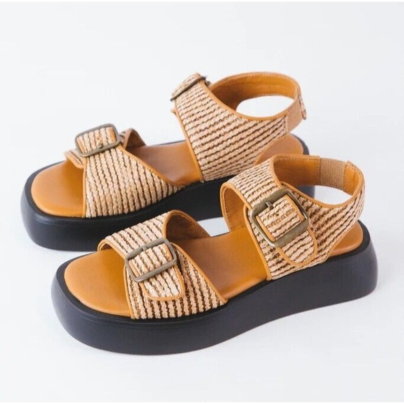 NEW Free People Women's Size 10 M Sandals Mandi Weave‎ Sport Buckle Natural